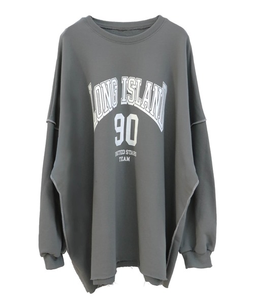 ISOOK（アイスー）の「ロゴプリントステッチオーバースウェット(chiica select) / 長袖 クルーネック ラウンドネック カットソー レタリング ルーズ丈 ビッグシルエット 英字ロゴ チャコール アイボリー（スウェット・レディース・アイボリー/チャコール・FREE）」の11枚目の写真