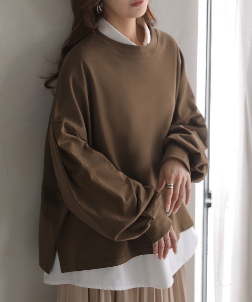 HUG.U(ハグユー)の「Tシャツ以上スウェット未満。 "ティート" 綿100% プルオーバー(Tシャツ/カットソー・レディース・グリーン/ライトグレー/ピンク/ホワイト/ブラック/ブルー/グレー/オレンジ/レッド/ブラウン・FREE)」の6枚目の写真