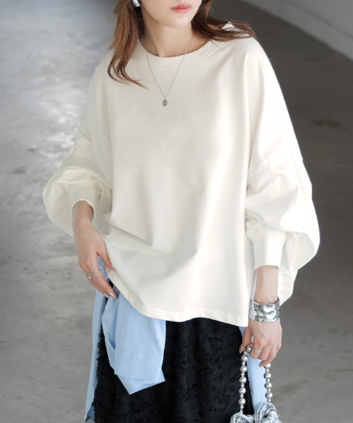 HUG.U(ハグユー)の「Tシャツ以上スウェット未満。 "ティート" 綿100% プルオーバー(Tシャツ/カットソー・レディース・グリーン/ライトグレー/ピンク/ホワイト/ブラック/ブルー/グレー/オレンジ/レッド/ブラウン・FREE)」の2枚目の写真