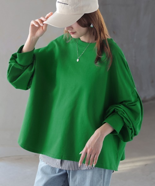HUG.U(ハグユー)の「Tシャツ以上スウェット未満。 "ティート" 綿100% プルオーバー(Tシャツ/カットソー・レディース・グリーン/ライトグレー/ピンク/ホワイト/ブラック/ブルー/グレー/オレンジ/レッド/ブラウン・FREE)」の7枚目の写真
