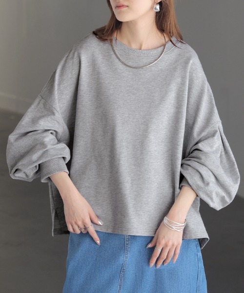 HUG.U(ハグユー)の「Tシャツ以上スウェット未満。 "ティート" 綿100% プルオーバー(Tシャツ/カットソー・レディース・グリーン/ライトグレー/ピンク/ホワイト/ブラック/ブルー/グレー/オレンジ/レッド/ブラウン・FREE)」の4枚目の写真