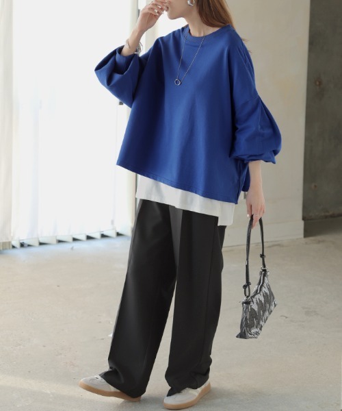 HUG.U(ハグユー)の「Tシャツ以上スウェット未満。 "ティート" 綿100% プルオーバー(Tシャツ/カットソー・レディース・グリーン/ライトグレー/ピンク/ホワイト/ブラック/ブルー/グレー/オレンジ/レッド/ブラウン・FREE)」の18枚目の写真