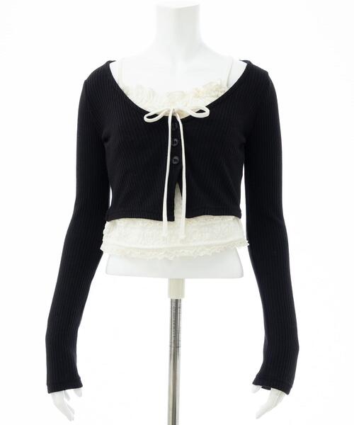 INGNI（イング）の「レースレイヤードカーデトップス（Tシャツ/カットソー・レディース・ブラック/ライトベージュ/グレー・M）」の10枚目の写真