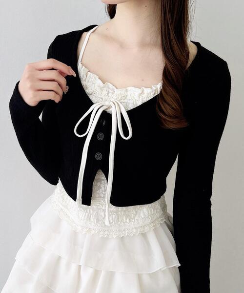 INGNI（イング）の「レースレイヤードカーデトップス（Tシャツ/カットソー・レディース・ブラック/ライトベージュ/グレー・M）」の5枚目の写真