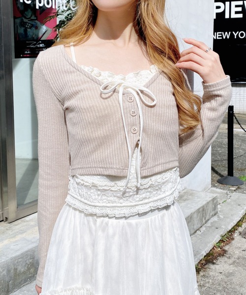 INGNI（イング）の「レースレイヤードカーデトップス（Tシャツ/カットソー・レディース・ブラック/ライトベージュ/グレー・M）」の3枚目の写真