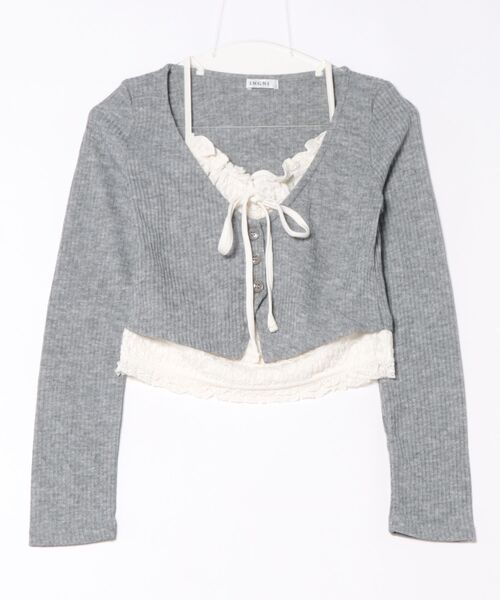 INGNI（イング）の「レースレイヤードカーデトップス（Tシャツ/カットソー・レディース・ブラック/ライトベージュ/グレー・M）」の22枚目の写真