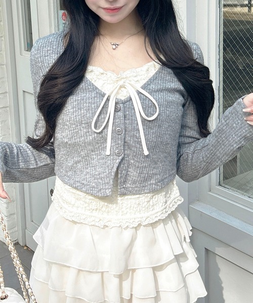 INGNI（イング）の「レースレイヤードカーデトップス（Tシャツ/カットソー・レディース・ブラック/ライトベージュ/グレー・M）」の17枚目の写真