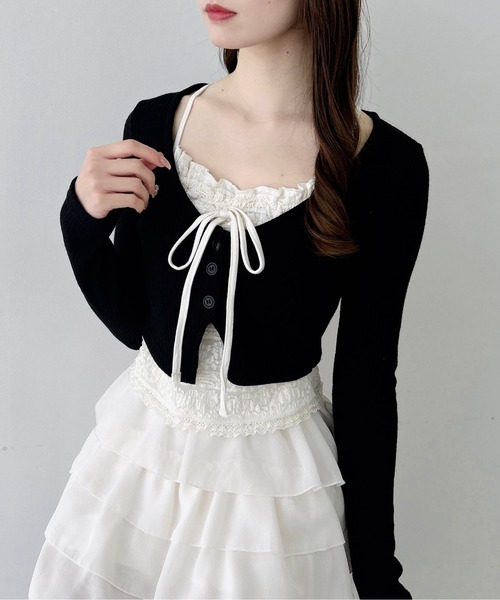 INGNI（イング）の「レースレイヤードカーデトップス（Tシャツ/カットソー・レディース・ブラック/ライトベージュ/グレー・M）」の13枚目の写真