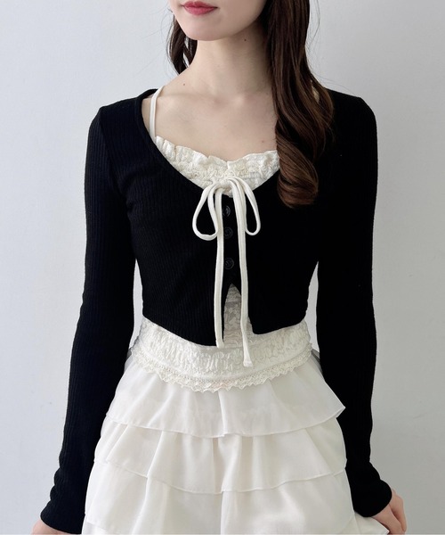 INGNI（イング）の「レースレイヤードカーデトップス（Tシャツ/カットソー・レディース・ブラック/ライトベージュ/グレー・M）」の12枚目の写真