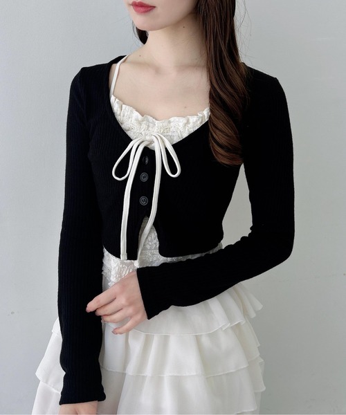 INGNI（イング）の「レースレイヤードカーデトップス（Tシャツ/カットソー・レディース・ブラック/ライトベージュ/グレー・M）」の11枚目の写真