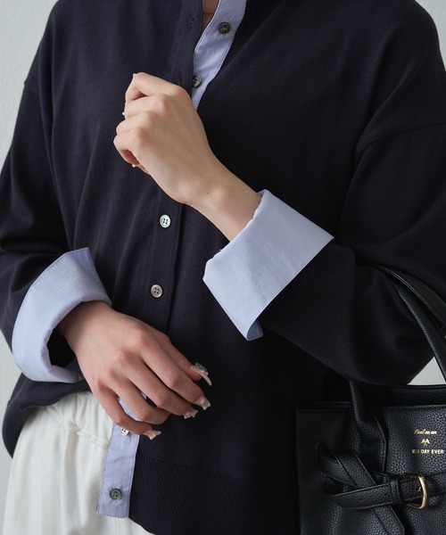 PUAL CE CIN（ピュアルセシン）の「ブラウスレイヤード風カーディガン（カーディガン/ボレロ・レディース・ライトグレー/ネイビー・FREE）」の11枚目の写真