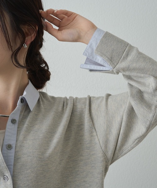 PUAL CE CIN（ピュアルセシン）の「ブラウスレイヤード風カーディガン（カーディガン/ボレロ・レディース・ライトグレー/ネイビー・FREE）」の4枚目の写真