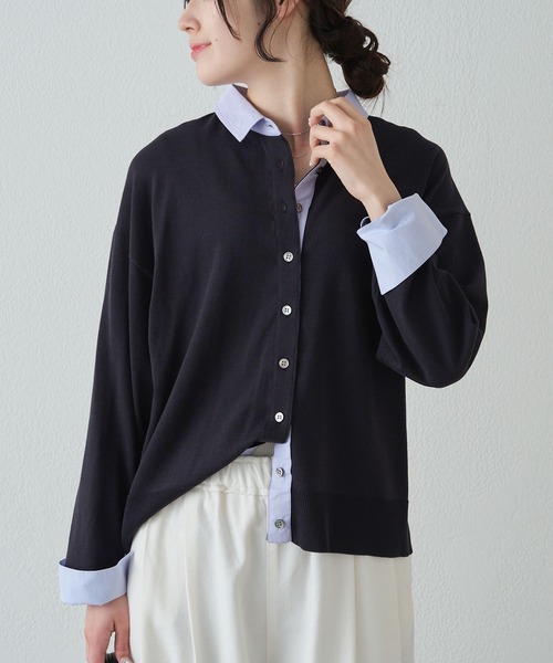 PUAL CE CIN（ピュアルセシン）の「ブラウスレイヤード風カーディガン（カーディガン/ボレロ・レディース・ライトグレー/ネイビー・FREE）」の10枚目の写真