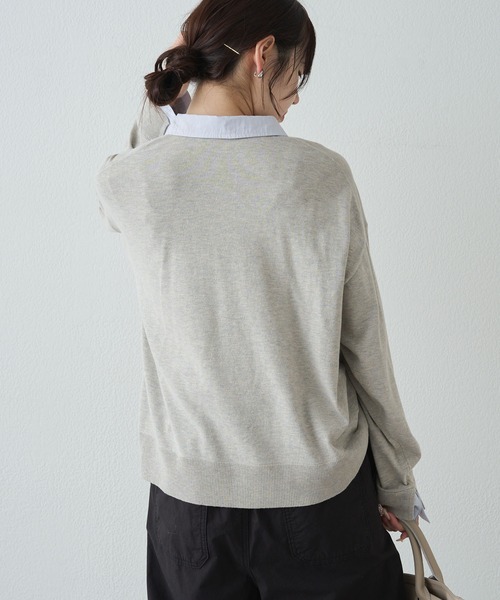 PUAL CE CIN（ピュアルセシン）の「ブラウスレイヤード風カーディガン（カーディガン/ボレロ・レディース・ライトグレー/ネイビー・FREE）」の6枚目の写真