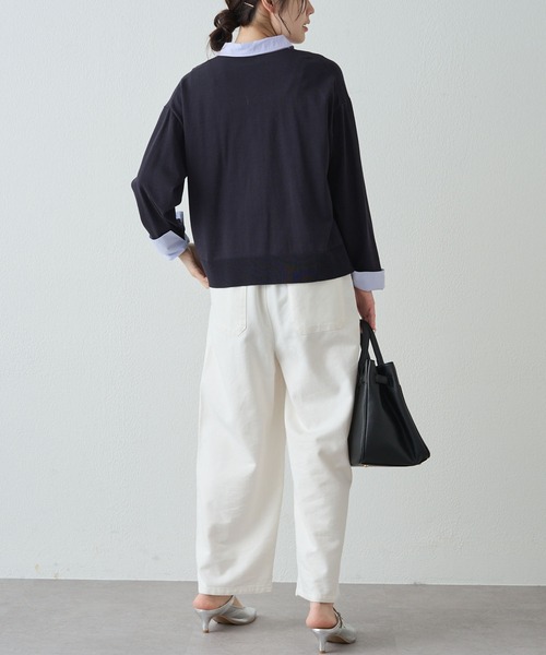 PUAL CE CIN（ピュアルセシン）の「ブラウスレイヤード風カーディガン（カーディガン/ボレロ・レディース・ライトグレー/ネイビー・FREE）」の16枚目の写真