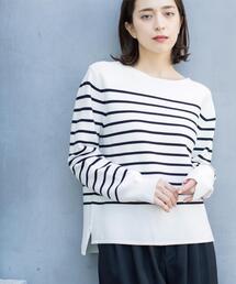 OPAQUE.CLIP（オペークドットクリップ）の「ボートネックガーターニット/オーガニックコットン混【洗濯機OK/UVケア】《6col》（ニット/セーター）」