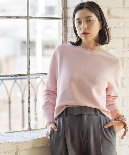 OPAQUE.CLIP（オペークドットクリップ）の「ボートネックガーターニット/オーガニックコットン混【洗濯機OK/UVケア】《6col》（ニット/セーター・レディース・ピンク/ライトブルー/ブラック/ホワイト系3/ライトイエロー系8/ベージュ・38/40/42/36）」の8枚目の写真