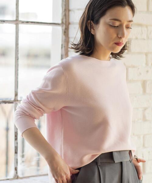 OPAQUE.CLIP（オペークドットクリップ）の「ボートネックガーターニット/オーガニックコットン混【洗濯機OK/UVケア】《6col》（ニット/セーター・レディース・ピンク/ライトブルー/ブラック/ホワイト系3/ライトイエロー系8/ベージュ・38/40/42/36）」の9枚目の写真