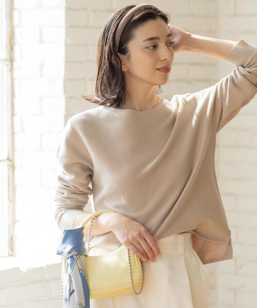 OPAQUE.CLIP（オペークドットクリップ）の「ボートネックガーターニット/オーガニックコットン混【洗濯機OK/UVケア】《6col》（ニット/セーター・レディース・ピンク/ライトブルー/ブラック/ホワイト系3/ライトイエロー系8/ベージュ・38/40/42/36）」の13枚目の写真