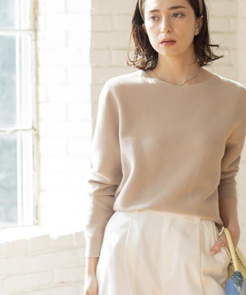 OPAQUE.CLIP（オペークドットクリップ）の「ボートネックガーターニット/オーガニックコットン混【洗濯機OK/UVケア】《6col》（ニット/セーター・レディース・ピンク/ライトブルー/ブラック/ホワイト系3/ライトイエロー系8/ベージュ・38/40/42/36）」の14枚目の写真