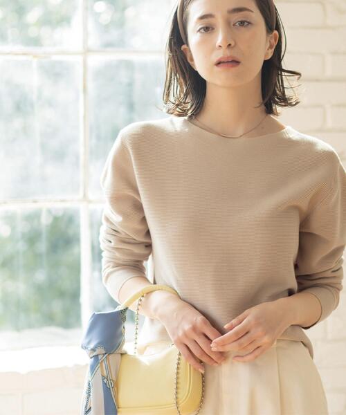 OPAQUE.CLIP（オペークドットクリップ）の「ボートネックガーターニット/オーガニックコットン混【洗濯機OK/UVケア】《6col》（ニット/セーター・レディース・ピンク/ライトブルー/ブラック/ホワイト系3/ライトイエロー系8/ベージュ・38/40/42/36）」の15枚目の写真