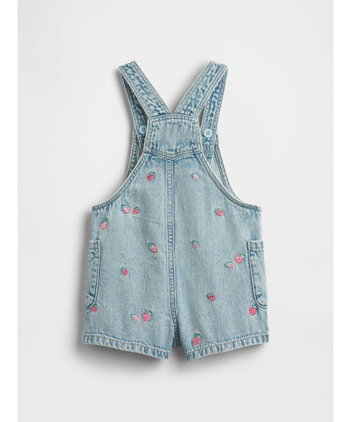GAP（ギャップ）の「刺しゅう デニム デニム ショートオール (幼児・ベビー)（サロペット/オーバーオール・キッズ・ライトインディゴブルー・80ｃｍ/70cm/90cm/95cm/100cm/105cm/110cm）」の2枚目の写真