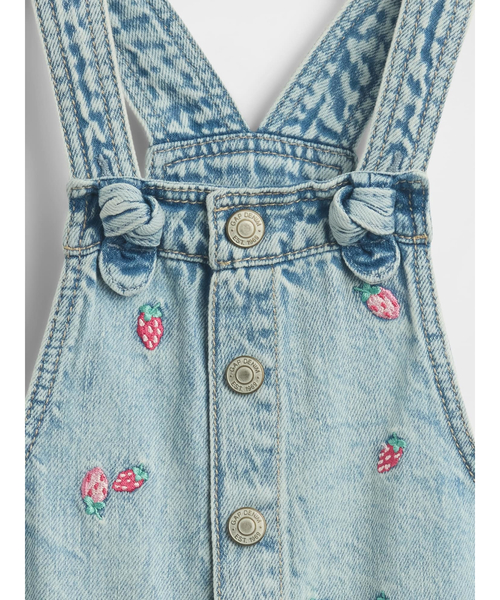 GAP（ギャップ）の「刺しゅう デニム デニム ショートオール (幼児・ベビー)（サロペット/オーバーオール・キッズ・ライトインディゴブルー・80ｃｍ/70cm/90cm/95cm/100cm/105cm/110cm）」の3枚目の写真