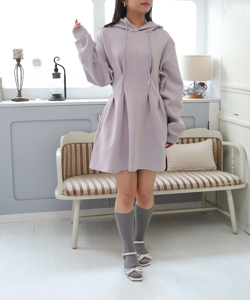 ASTORIA ODIER（アストリアオディール）の「スフレタッチミニパーカーワンピース（ワンピース・レディース・ラベンダー/アイボリー/ライトグレー・MEDIUM）」の3枚目の写真