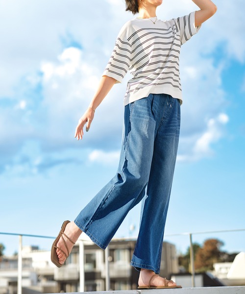 BELLUNA PLUS(ベルーナ)の「薄くて軽いデニムイージーワイドパンツ61丈(その他パンツ・レディース・ネイビー/ブルー/ライトブルー・SMALL/LARGE/X-LARGE/MEDIUM)」の8枚目の写真