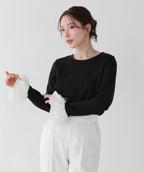 Fit more(フィットモア)の「チュールフリルスリーブバックジップカットソー(Tシャツ/カットソー・レディース・ブラック/ピンク/ホワイト・FREE)」の3枚目の写真