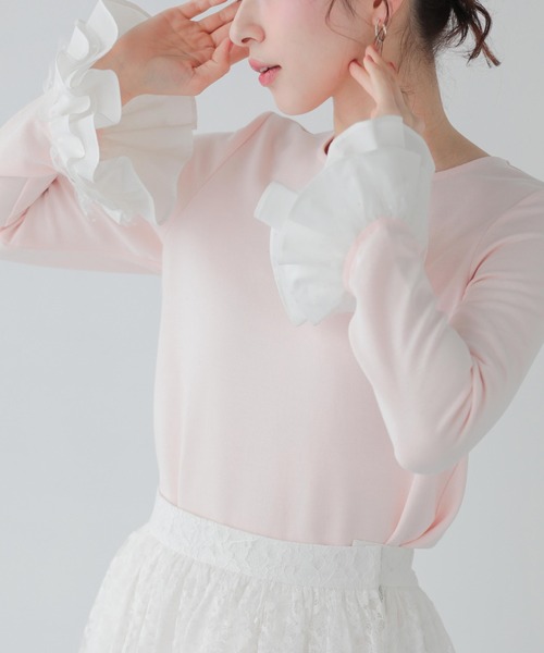 Fit more(フィットモア)の「チュールフリルスリーブバックジップカットソー(Tシャツ/カットソー・レディース・ブラック/ピンク/ホワイト・FREE)」の4枚目の写真