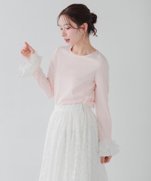 Fit more(フィットモア)の「チュールフリルスリーブバックジップカットソー(Tシャツ/カットソー・レディース・ブラック/ピンク/ホワイト・FREE)」の5枚目の写真