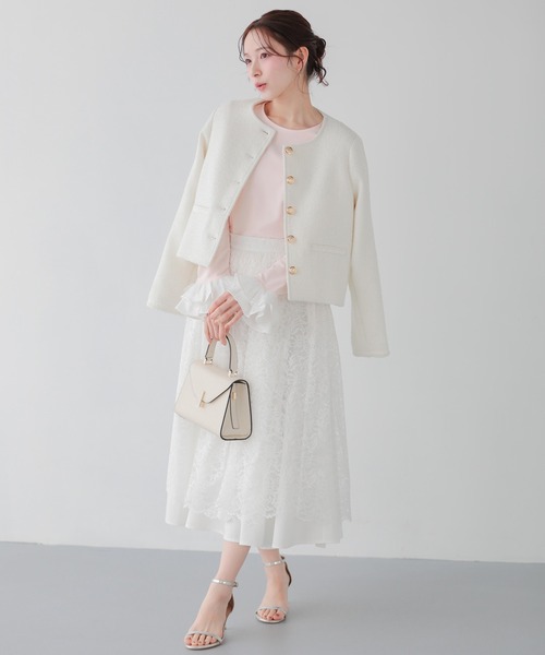 チュールフリルスリーブバックジップカットソー（Tシャツ/カットソー