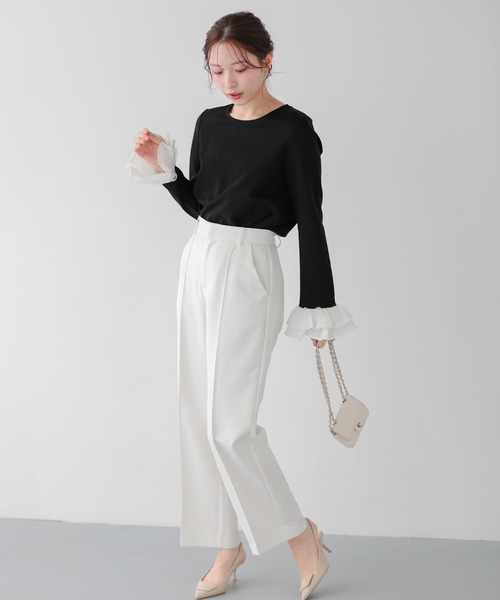 チュールフリルスリーブバックジップカットソー（Tシャツ/カットソー