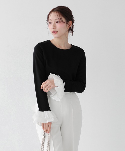 チュールフリルスリーブバックジップカットソー（Tシャツ/カットソー