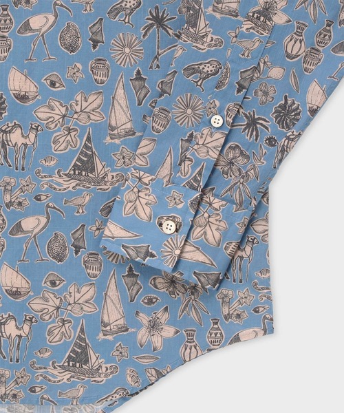 Paul Smith（ポールスミス）の「トラベルコラージュ カジュアルシャツ / 163642 N8878（シャツ/ブラウス・メンズ・オレンジ/ライトインディゴブルー・X-LARGE/LARGE/MEDIUM/SMALL）」の4枚目の写真