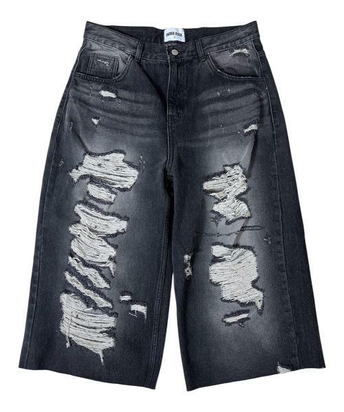 SK8ER ROCK(スケーターロック)の「Destroyed Denim Cropped Wide Pants ((black))(デニムパンツ・レディース・その他・LARGE/MEDIUM/SMALL)」の1枚目の写真