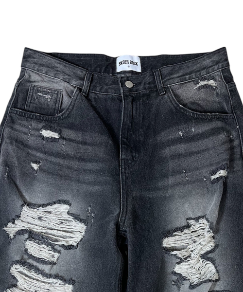 SK8ER ROCK(スケーターロック)の「Destroyed Denim Cropped Wide Pants ((black))(デニムパンツ・レディース・その他・LARGE/MEDIUM/SMALL)」の5枚目の写真