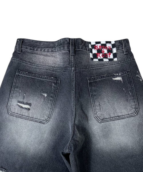 SK8ER ROCK(スケーターロック)の「Destroyed Denim Cropped Wide Pants ((black))(デニムパンツ・レディース・その他・LARGE/MEDIUM/SMALL)」の3枚目の写真