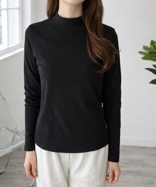 Amulet(アミュレット)の「さりげない肌なじみと上品さ♪ ソフトタッチハイネックトップス(Tシャツ/カットソー・レディース・パープル/ブラック/ブラウン/イエロー/ホワイト/ベージュ・FREE)」の12枚目の写真