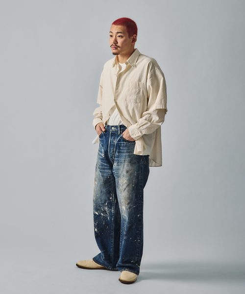 JOURNAL STANDARD J.S HOMESTEAD（ジャーナルスタンダードホームステッド）の「J.S.Homestead / エイジングデニム ワイド 5ポケ ペイント（デニムパンツ・メンズ・ネイビー・SMALL/MEDIUM/LARGE）」の3枚目の写真