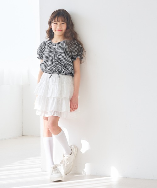 coca(coca)(コカ)の「キッズ ギャザーチェックブラウス(シャツ/ブラウス・キッズ・レッド/ブラック・150/140/130/120)」の3枚目の写真