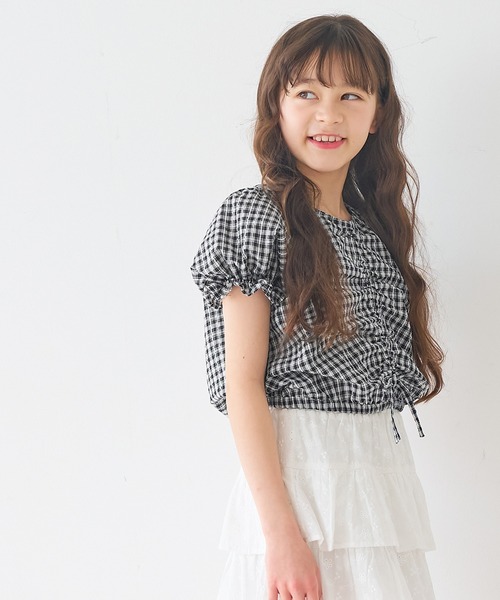 coca(coca)(コカ)の「キッズ ギャザーチェックブラウス(シャツ/ブラウス・キッズ・レッド/ブラック・150/140/130/120)」の4枚目の写真