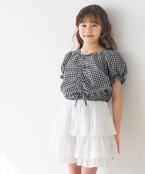 coca(coca)(コカ)の「キッズ ギャザーチェックブラウス(シャツ/ブラウス・キッズ・レッド/ブラック・150/140/130/120)」の6枚目の写真