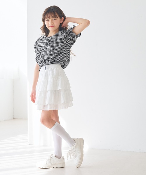 coca(coca)(コカ)の「キッズ ギャザーチェックブラウス(シャツ/ブラウス・キッズ・レッド/ブラック・150/140/130/120)」の7枚目の写真