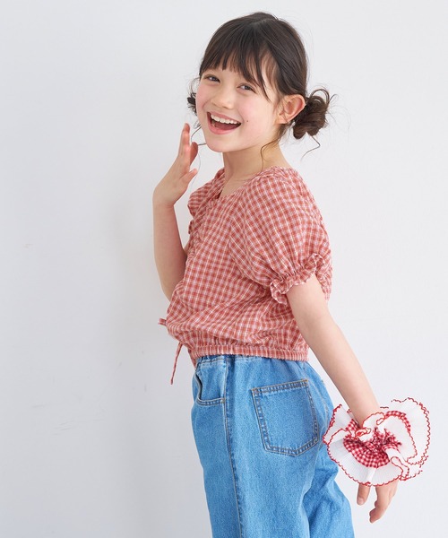 coca(coca)(コカ)の「キッズ ギャザーチェックブラウス(シャツ/ブラウス・キッズ・レッド/ブラック・150/140/130/120)」の9枚目の写真