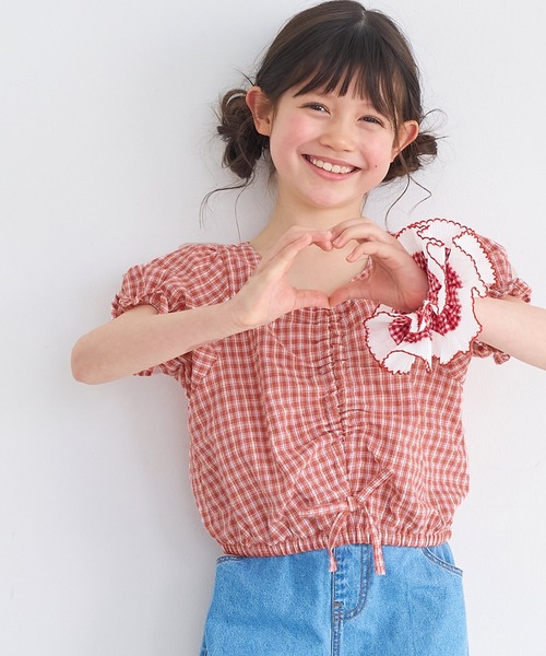 coca(coca)(コカ)の「キッズ ギャザーチェックブラウス(シャツ/ブラウス・キッズ・レッド/ブラック・150/140/130/120)」の11枚目の写真
