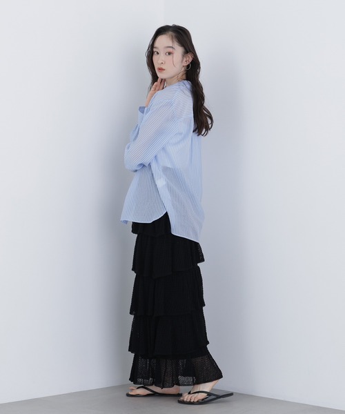 natural basic ラインストーン　袖シアー　セットアップ　LLサイズ シアーストライプシャツ（シャツ/ブラウス）｜N.（N. Natural Beauty