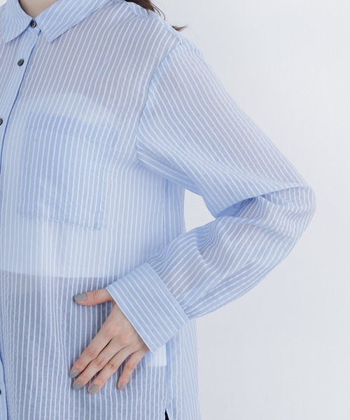 N.(N. Natural Beauty Basic)(エヌエヌナチュラルビューティーベーシック)の「シアーストライプシャツ(シャツ/ブラウス・レディース・ブルー系その他2/ピンク系その他2/ベージュ系その他・FREE)」の7枚目の写真