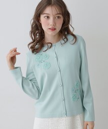 【SS～Lサイズ展開／フラワー刺繍】クラフトニットカーディガン